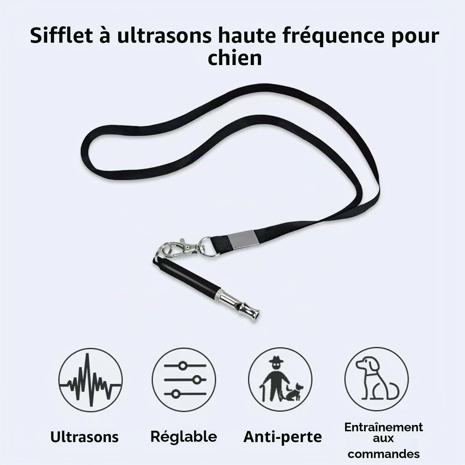 Sifflet pour chien, Sifflet à ultrasons haute fréquence silencieux, Fréquence réglable Sifflet d'entraînement pour chien, Convient à la plupart des races – Noir