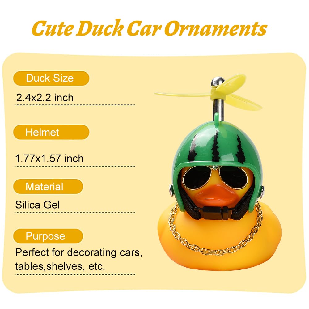 XIMINZ Rubber Duck Car Ornaments Yellow Squeak Ducks Car Dashboard Decorations Accessories with Watermelon Helmet Necklace Sunglasses