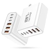 FEEL2NICE 2-Pack 65W USB C Charger Block, 6-Port Fast Wall Charger [3 PD USB-C & 3 QC 3.0 USB-A], Compact Adapter for iPhone 17 16 15 14 13 12 11 X 8,Pro,Max,iPad, iPod,Galaxy, Google & More