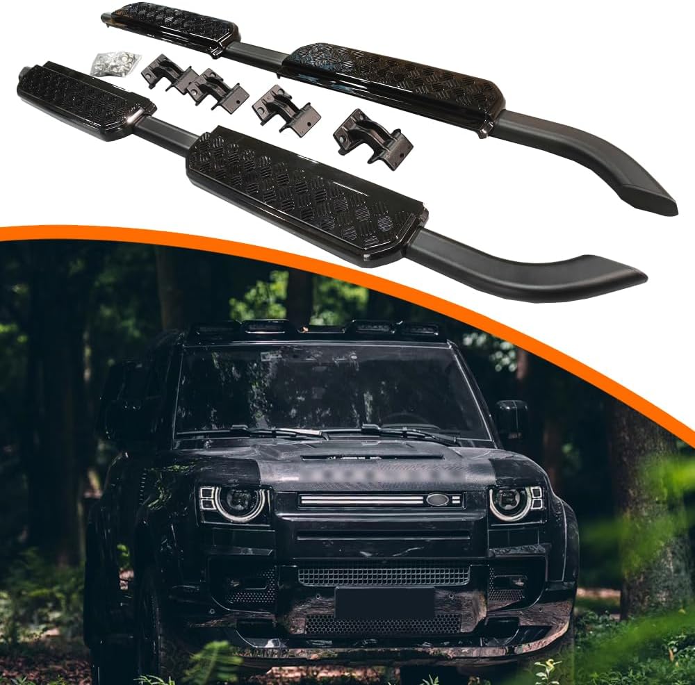 2pcs Side Step fit for Land Rover Defender 110 130 2020-2026 L663 4door Running Board Pedal Rail Board (Glossy Black Vintage Style)