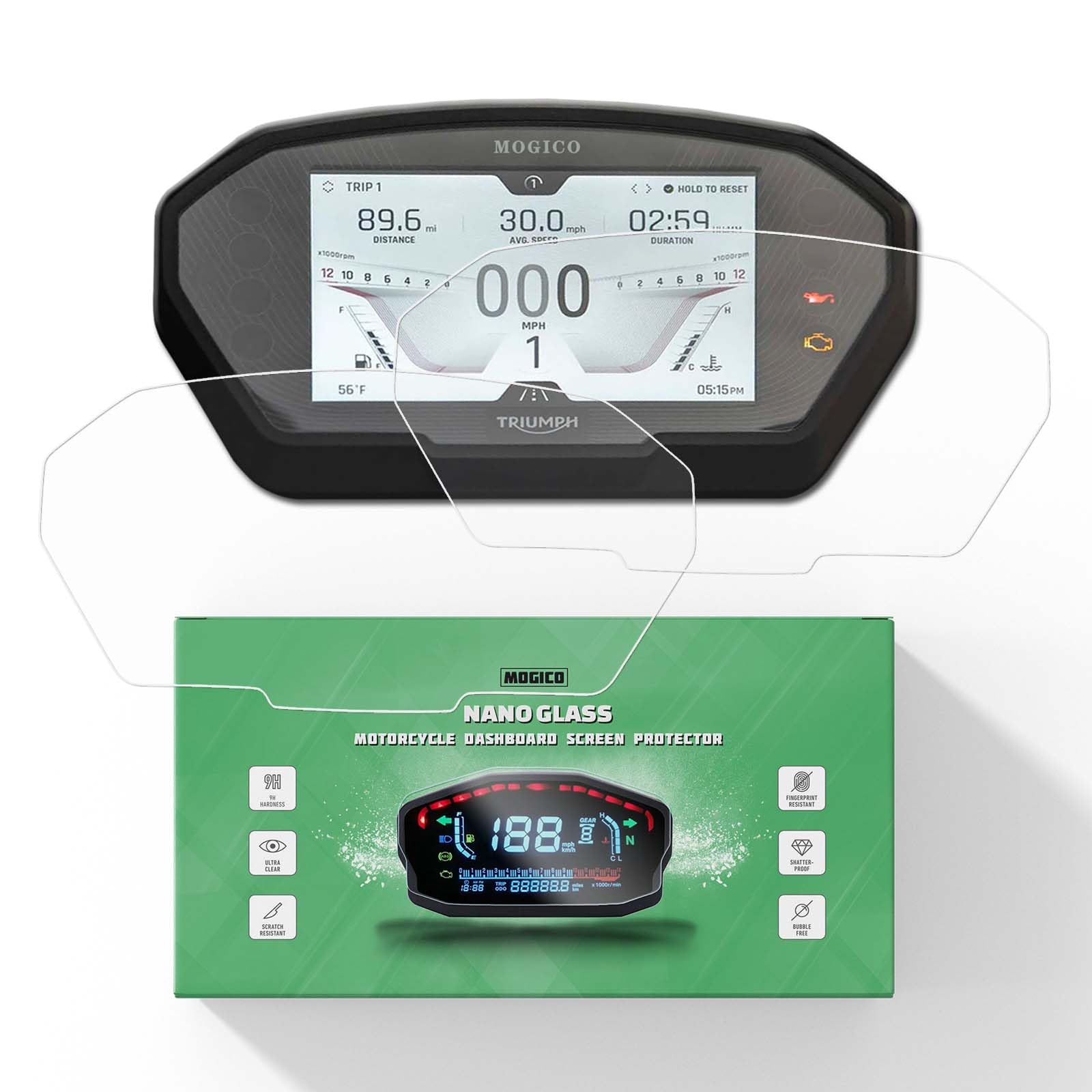 Motorcycle Accessories Nano Glass Dashboard Screen Protector Kit for Triumph Speed Street Triple 765 R RS Moto2 2017+ / Tiger 1200 800 900 850 Sport 2021-2024 (2 x Anti Glare)