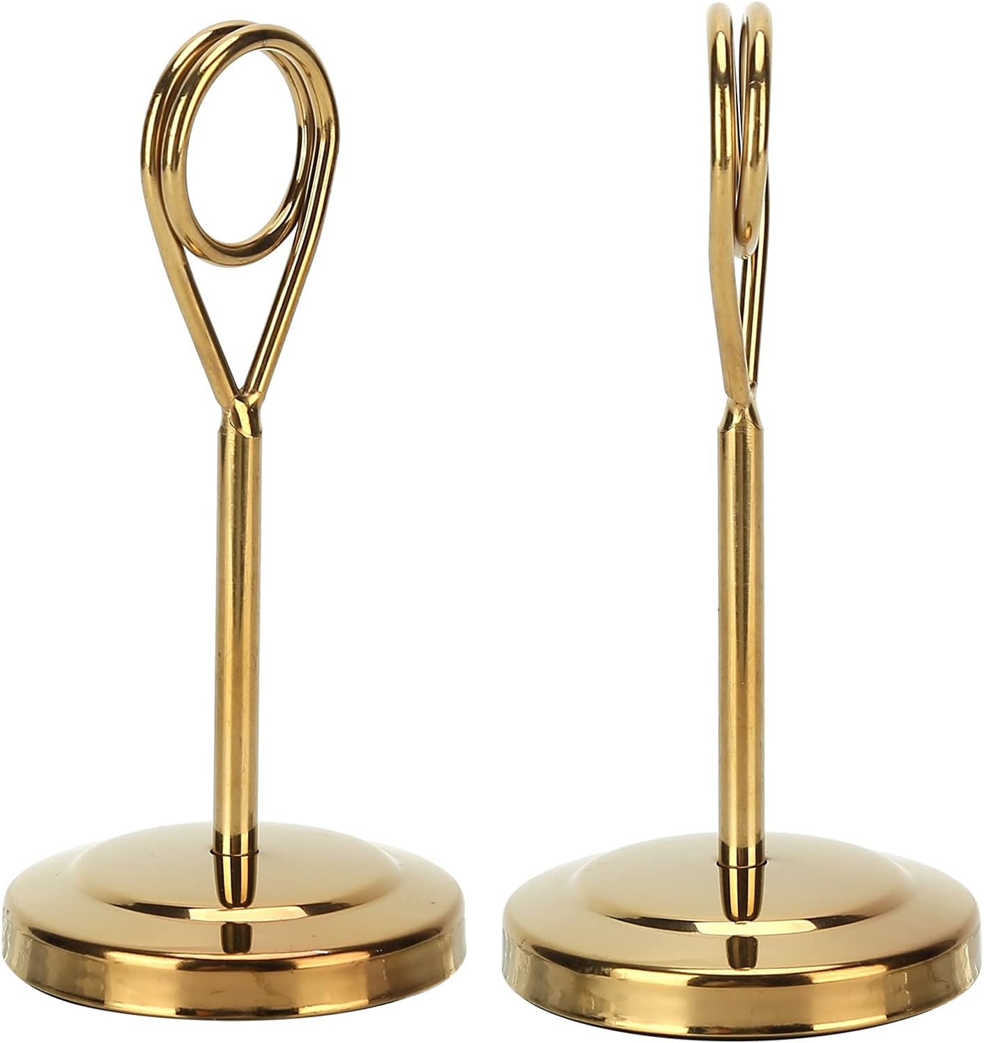 Table Number Holder, Small Table Sign Place Stainless Steel Card Holders with Weighted Base, for Wedding Party Office Desk Name Memo Menu Photos Clips (4 inch -Gold)