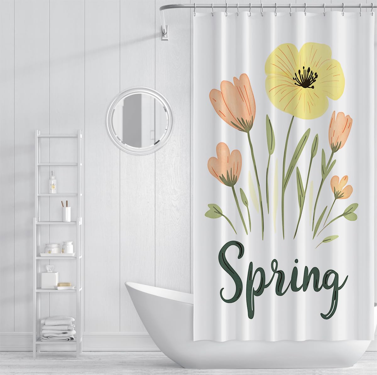 Minimalistische Frühlingsblumen-Skizze Duschvorhang W220xL180 cm