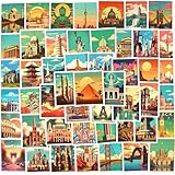 Ychsring World Travel Sticker - 50枚 防水ビニールシティランドマークステッカー 荷物、ウォーターボトル、ノートパソコン、電話ケース、カップ、ギター用 - 子供、ティーン、大人のための建物の美学