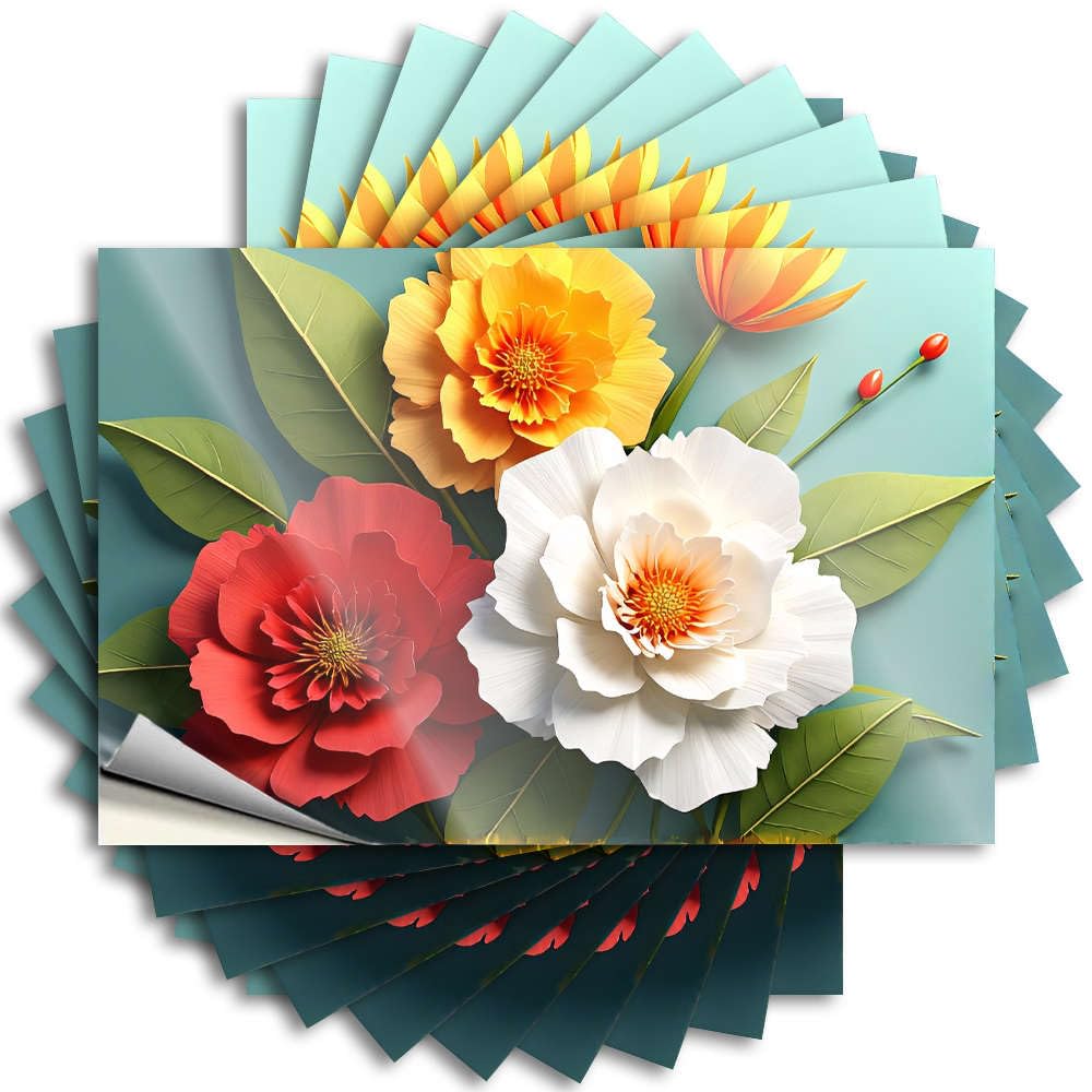 Teens Stuff, Tattoos Western Hard Colorful Paper Flowers with Green Leaves. | Fire Waterproof Vinyl Stickers(12X18CM)