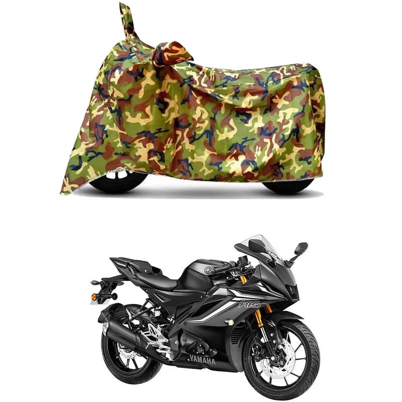 Image of Waterproof 100% PVC Coated Full Bike Scooty Two Wheeler Body Cover Compatible for Yamaha R15 V4 M /UV-Rays /Heat Protection /Birds Dropping /Scratchproof /Dust Proof s[6X6 Jungle Print]