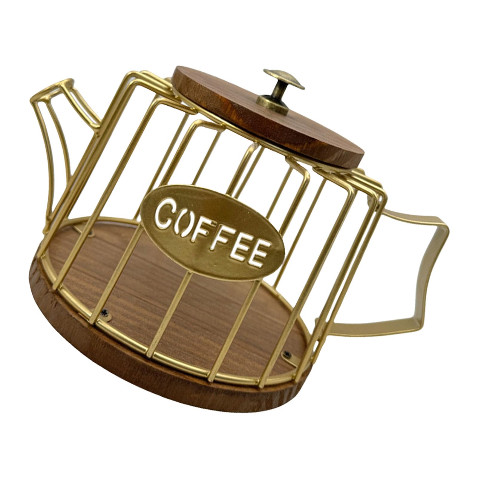 XAGMODSHN Large Capacity Iron Coffee Pods Holder with Wooden Base and Lid Cup Shape Iron Storage Basket for Kitchen Countertop Coffee Pods Storage Organiser