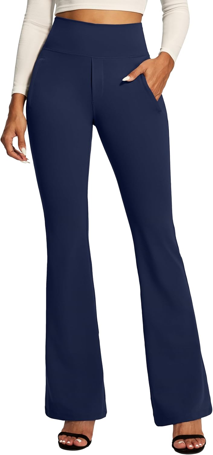 IUGA Stretchy Dress Pants Women High Waist Work Pants Business Casual Bootcut Slacks Pull On Trousers with Zipper Pockets