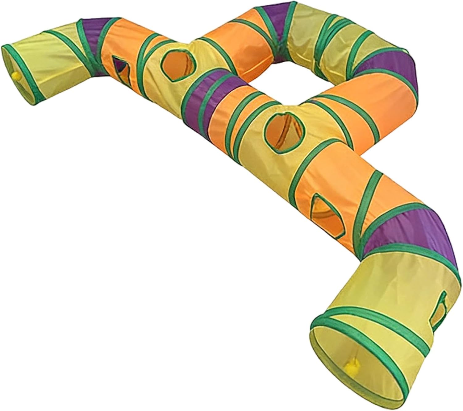 Bosreroy 3-Way Cat Tunnels, 63 in / 160 Cm H-Shaped Cat Tube Toys with 10 Peek Holes, Washable, Interactive Playing Balls, Felines Outdoor Entertainment