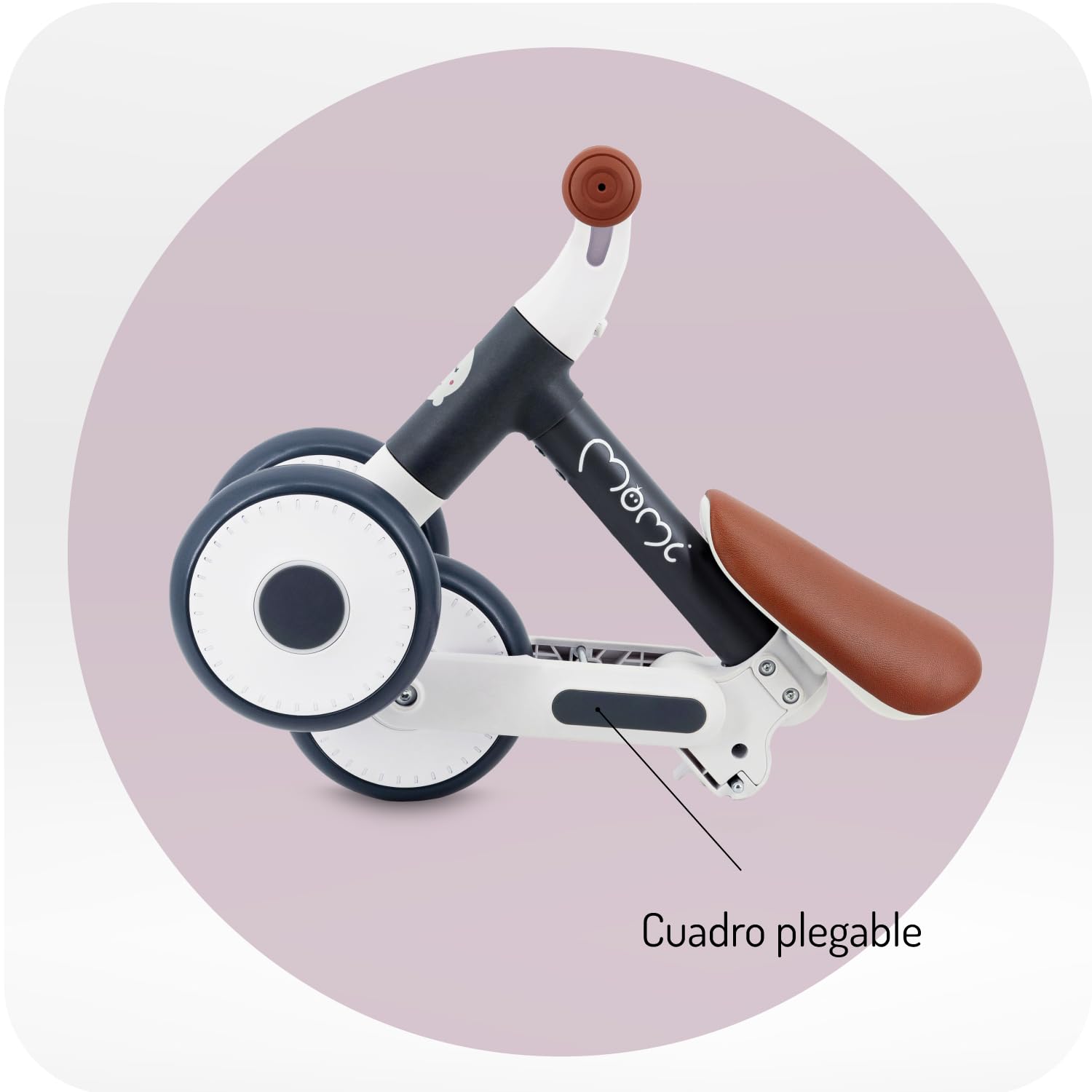 Momi Bicicleta sin Pedales Dex para niñas y niños de 1 a 3 años, Cuadro Plegable, sillín Regulable en Altura, Ruedas de plástico Resistentes a pinchazos, Peso Solo 2 kg