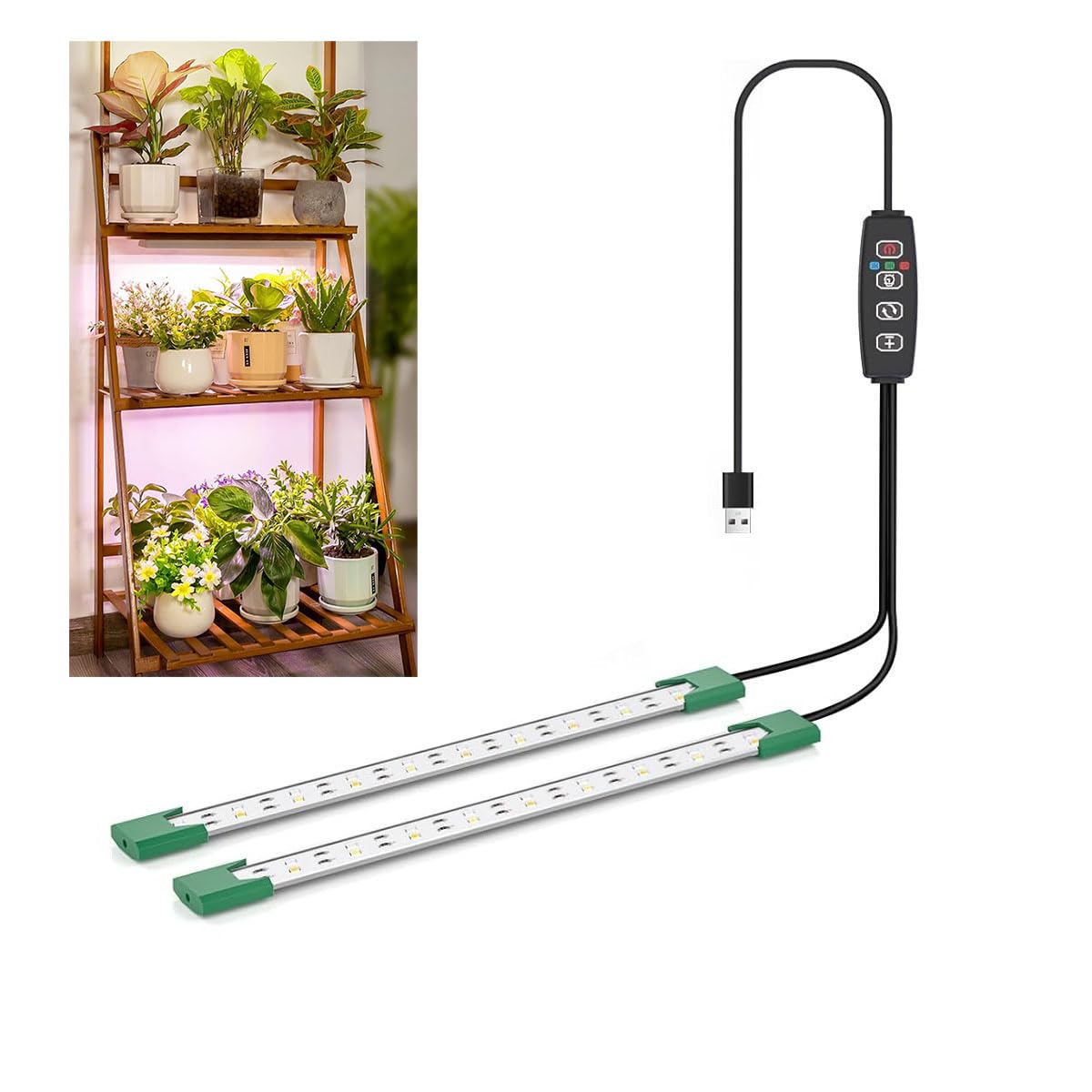 KYUQY LED Grow Light Strip, 40-Bulb Full Spectrum Dimmable Red Blue Plant Growing Lamp Bars with Auto ON/Off Timer, 4 Dimmable Levels for Indoor Greenhouse