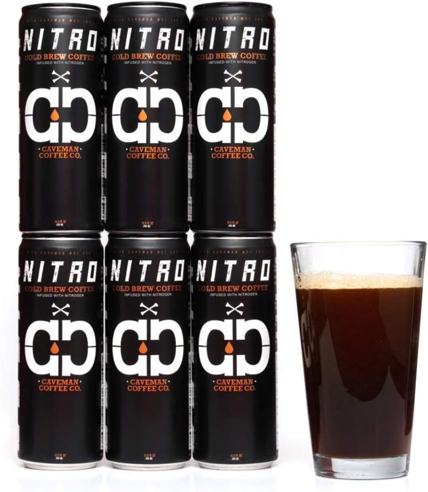 Nitro Cold Brew Coffee, Equals 3 Shots of Espresso, Sugar Free, Keto, Paleo Friendly, Pre-Workout Drink, No Refrigeration Required, South American Single Origin, Low Acidity, Tall 11.5 oz Cans, 6 Pack