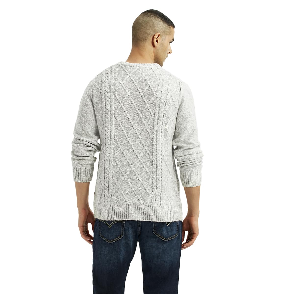 levi's Men's Jacquard Light-Grey Crew Neck Sweater-picture-19