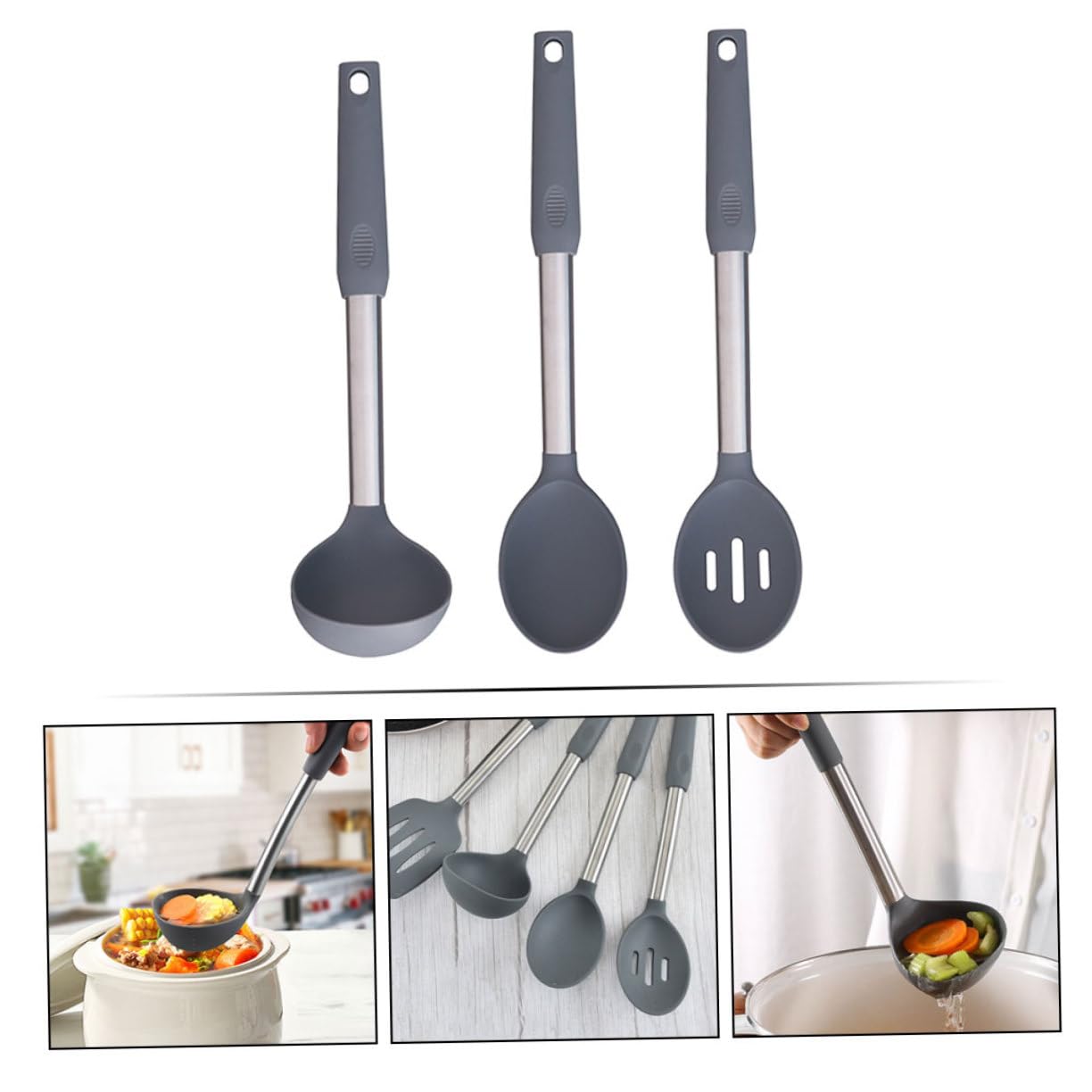 Gatuida Cucchiai da Cucina in Silicone Mestoli per Zuppe e Porridge Utensili da Cucina Antiaderenti e Facili da Pulire