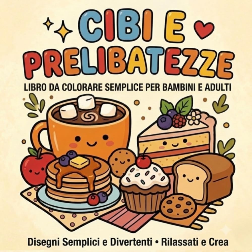 CIBI E PRELIBATEZZE: Libro da colorare semplice per bambini ed adulti (LINEE SPESSE E MOMENTI FELICI)