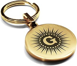 Comfort Zone Studios Stainless Steel Masonic Letter G Symbol Round Medallion Keychain Circle Ring, Gold
