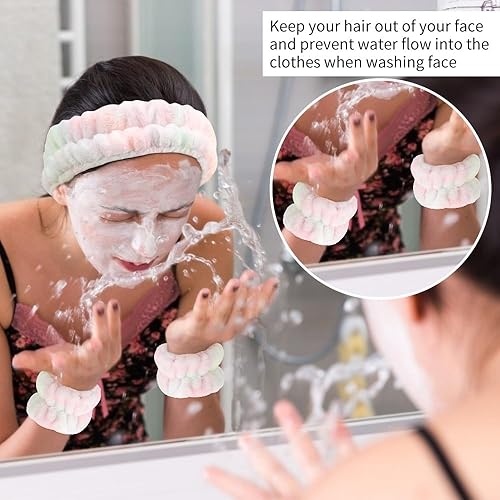 Miniatura 8 de AHONEY Juego de diadema y pulsera, lindas diademas de maquillaje para spa y cuidado de la piel, diademas para lavar la cara, diadema para mujeres y