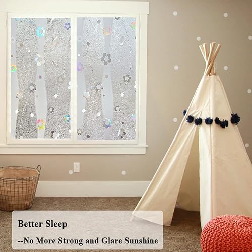 Miniatura 4 de Película de privacidad para ventana, diseño de flores 3D, sin pegamento, película decorativa para puerta de vitral, adherencia estática, anti UV,