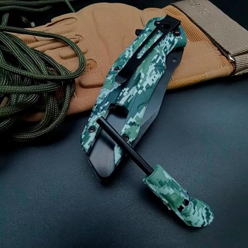 Canivete Faca Dobrável Camuflado Verde Com Clip Sobrevivencia + Pederneira E Apito
