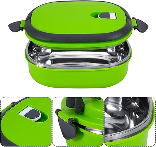 Miniatura 7 de Raguso Contenedor térmico para alimentos, contenedor de alimentos aislado verde, caja de aislamiento de 1 capa, caja de aislamiento de acero