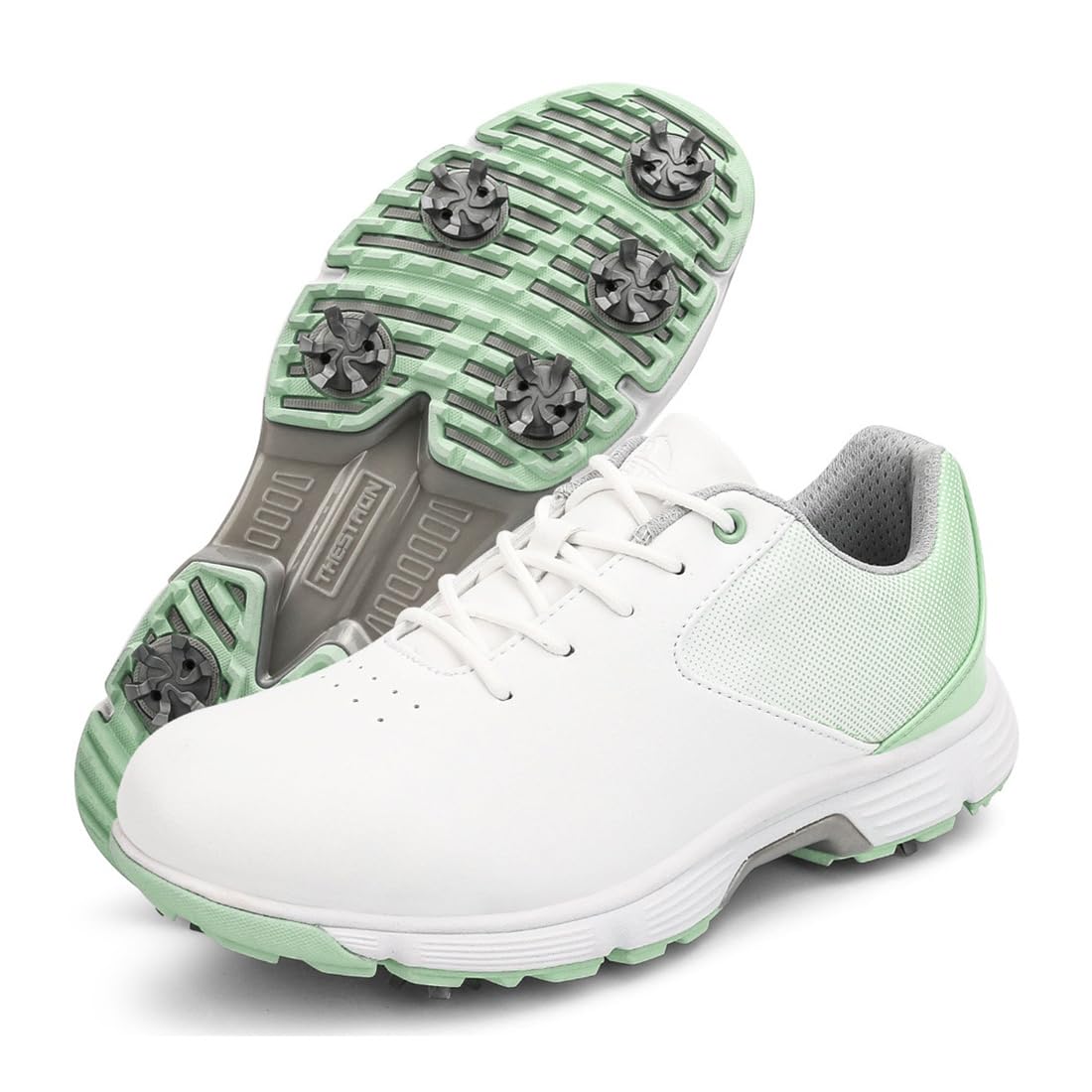 DAMANDO Women's Golf Sneaker Casual Lightweight Waterproof Golfing Shoes Non Slip Ladies Leather Golf Trainers,Green,6