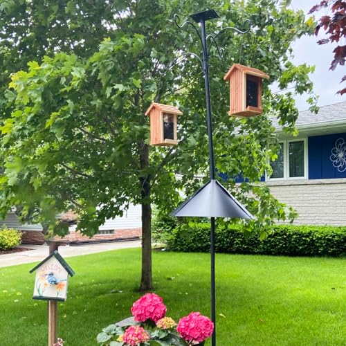 92 Inch Black Adjustable Heavy Duty Bird Feeder Pole for Outdoors Bird House Pole for Garden with Squirrel Proof Baffle 4 Shepherd Hooks Birds Feeding Station with 5-Prong Base for Yard, Garden