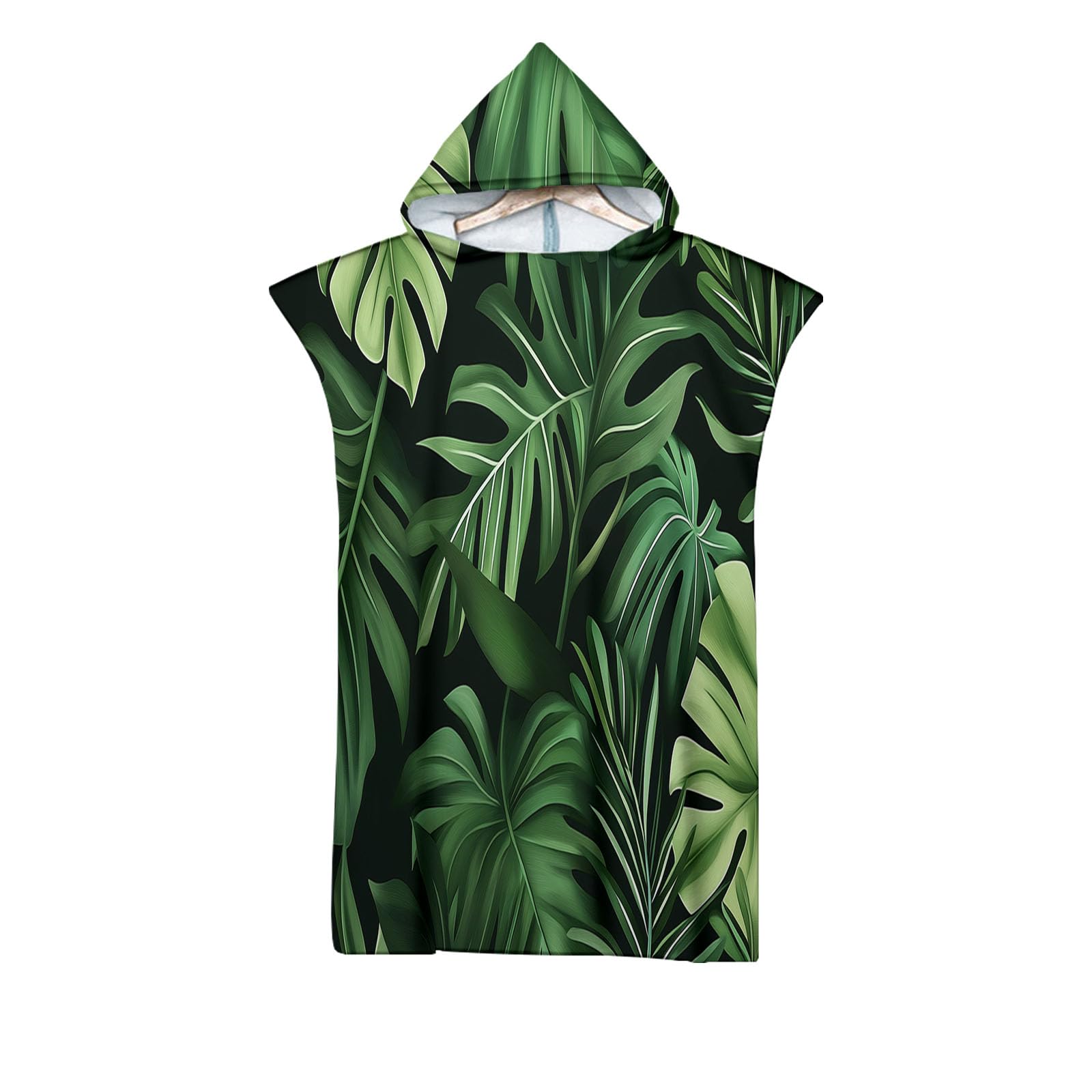 Poncho à capuche feuilles de palmier vertes pour la plage