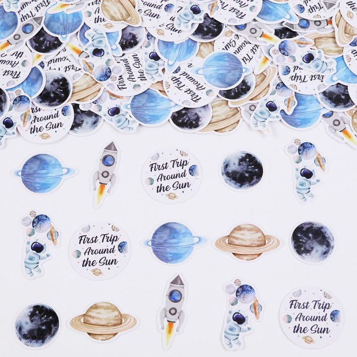 Jollyboom 200pcs First Trip Around The Sun Confetti, Space 1st Birthday Decorations Boy Double-Sided Printing Table Confetti for Outer Space Themed Party Baby Boy First Birthday Decorations