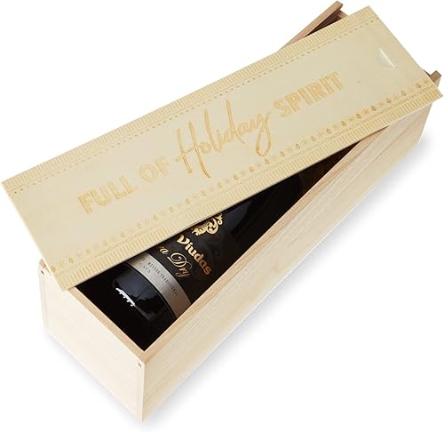 Miniatura 4 de Twine Caja de vino decorativa de madera individual con tapa, caja de regalo de Navidad de madera para vino y champán, detalles grabados, llena de