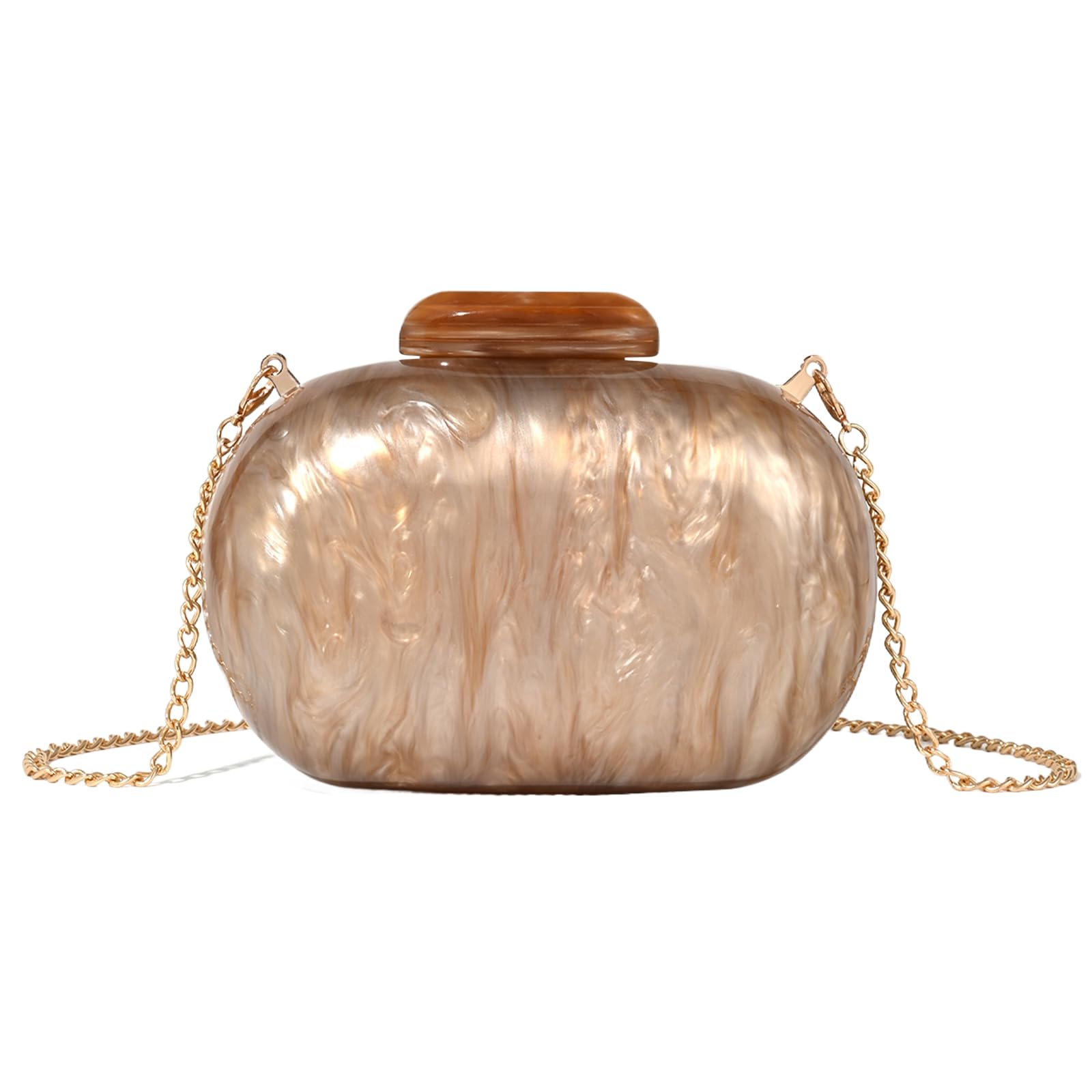 Ryxuzer Clutch Purse For Women Shell Bag Acrylic Handbags Elegant Seashell Crossbody Bags Wedding Guest Dresses Shoulder Evening Bag Small Nude Cute Purses (Brown)