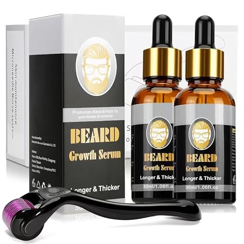 Endim Bartwachstum Bartpflege kit, mit Bartroller 0.5mm/2 Pack Bartwuchs Bartöl,Bartwuchs Derma Roller,Beard Microneedle, Bartpflege-Set Geschenk für Männer/Vater