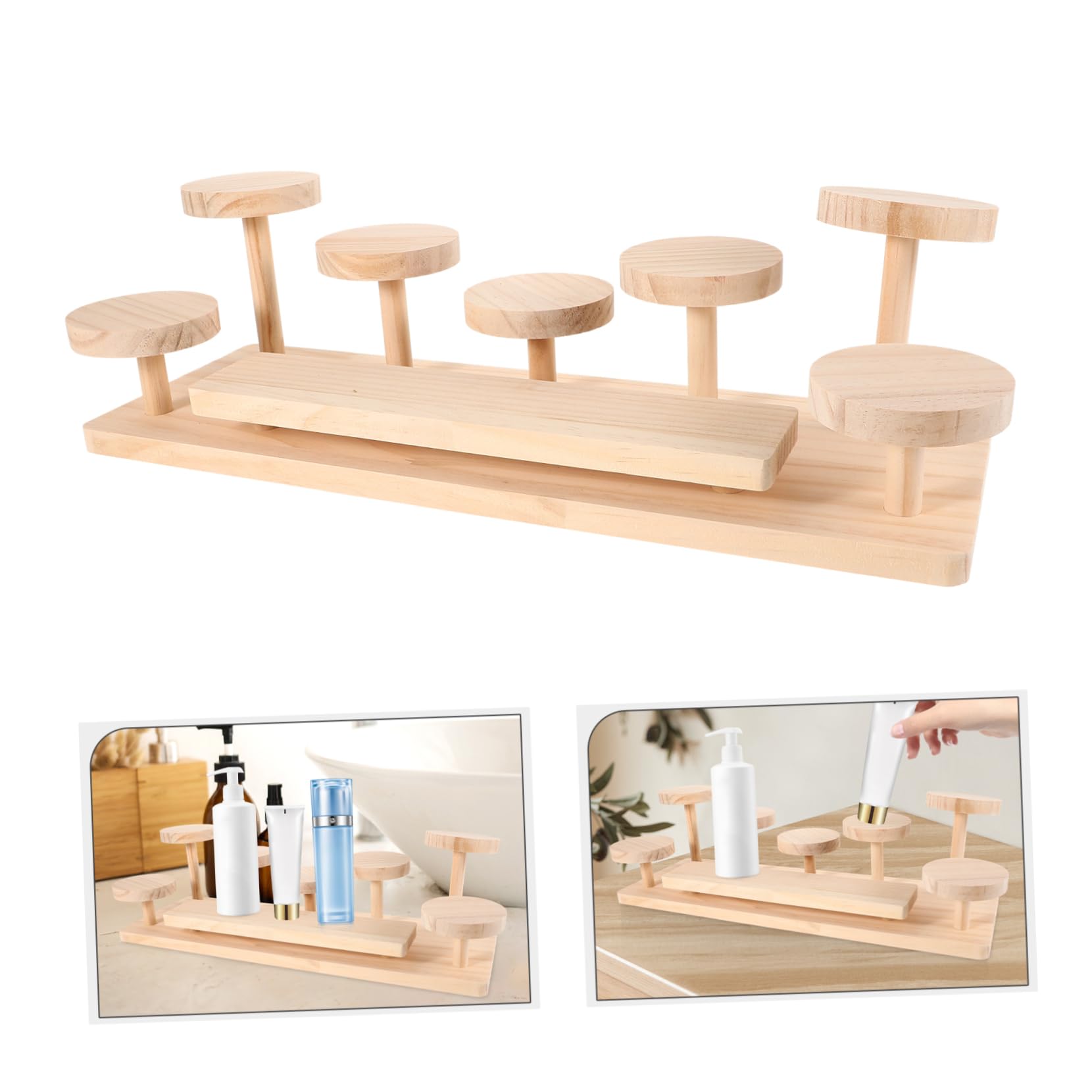Espositore da Tavolo per Cosmetici e Profumi in Legno Beige | Organizzatore da Scrivania, per Piante e Skincare, Design Sobrio Minimale