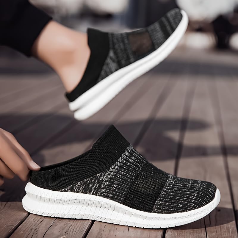Men's Lightweight Breathable Mesh Slip-On Sneakers - Comfortable Casual Shoes with Transparent Mesh Upper & Black Accents, Outdoor, Running, and Casual Attire4