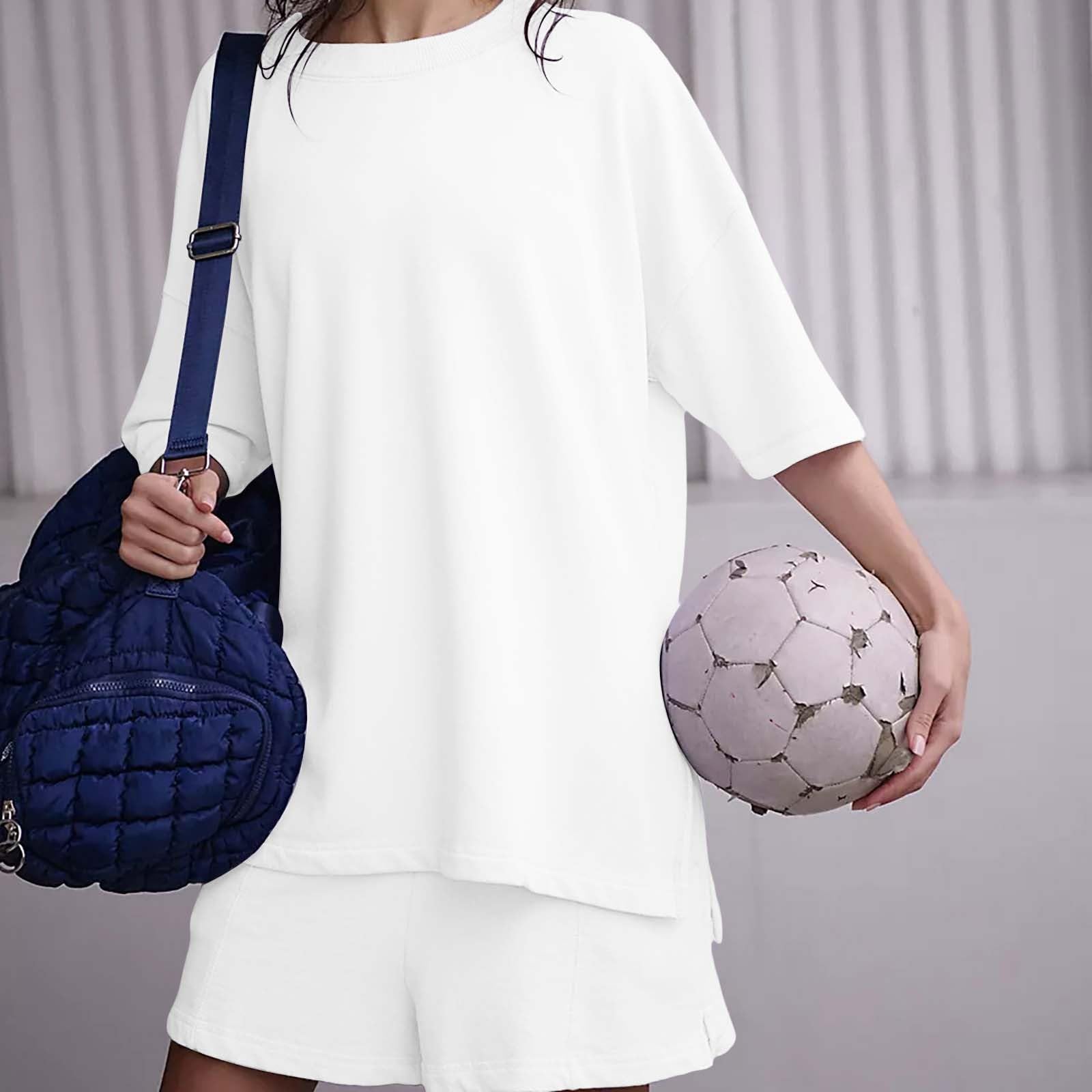 Conjunto casual de 2 piezas de camiseta de manga corta y pantalones cortos de cintura elástica para mujer