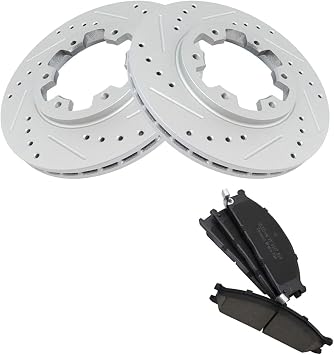 Front Side Drilled Slotted Ceramic Coated Stop Power Disc Set Kit Brake Rotors and Pads for Nissan for Frontier 1998-2002 for Pathfinder 1987-1995 for D21 1986-1994