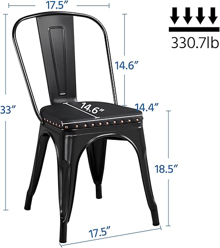 Miniatura 3 de Yaheetech 4 sillas de comedor de metal con asiento de piel sintética, respaldo alto, suave, acolchado, industrial, clásica, sillas de hierro,
