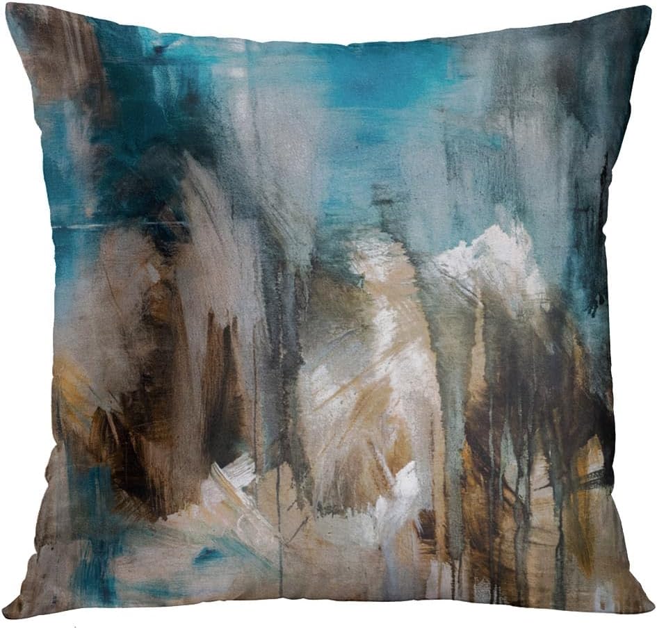 Emvency Set of 4 Throw Pillow Covers Modern Abstract Messy Teal Turquoise Black and Brown Retro Painting Decorative Pillow Cases Home Decor Standard Square 26x26 Inches Pillowcases - Image 6