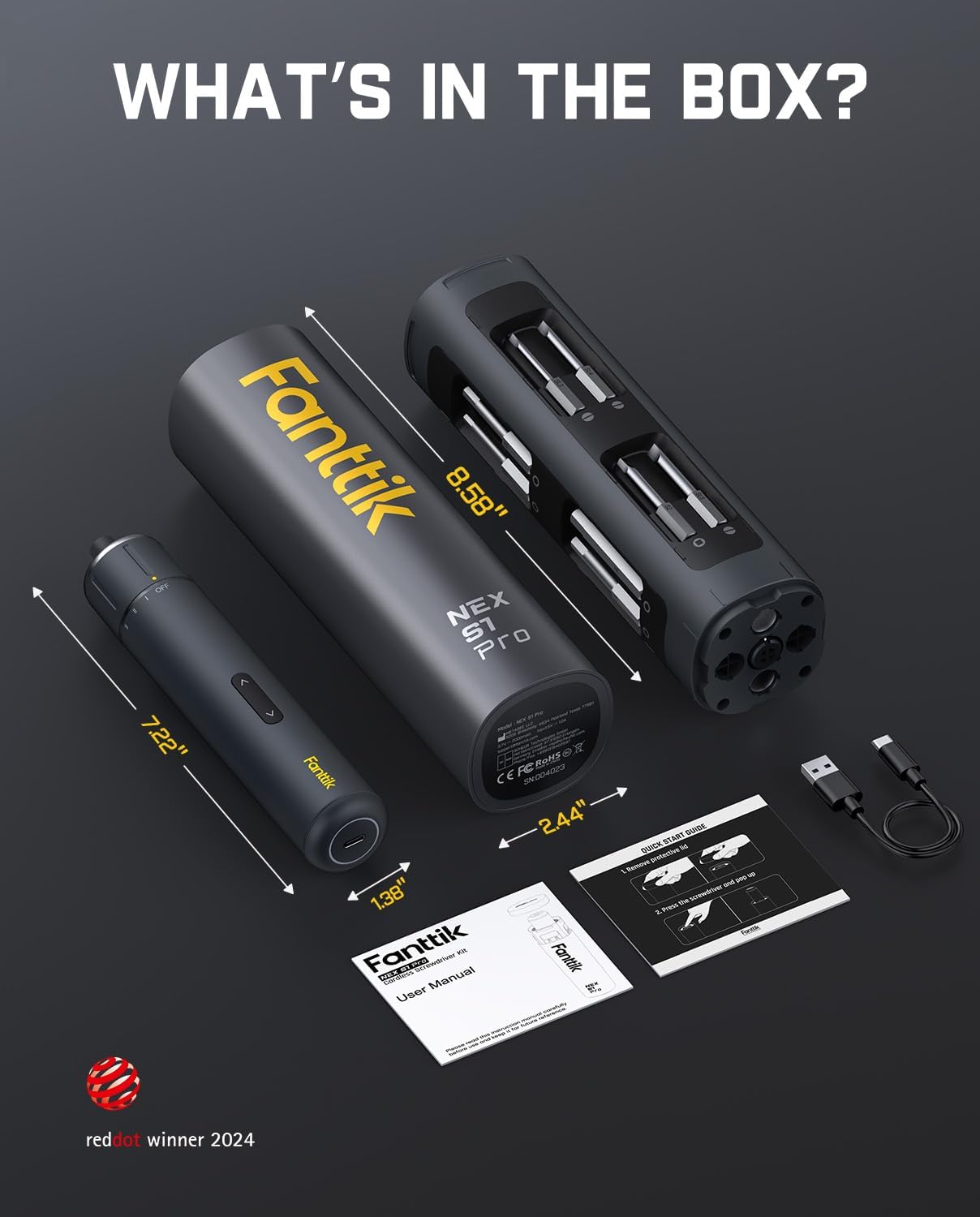 Fanttik S1 Pro zestaw wkrętaków elektrycznych 3,7 V, bezprzewodowy śrubokręt elektryczny 2000 mAh z 16 końcówkami, regulowany, 3 pary do 6 nm, magnetyczne narzędzia do naprawy mebli/komputera