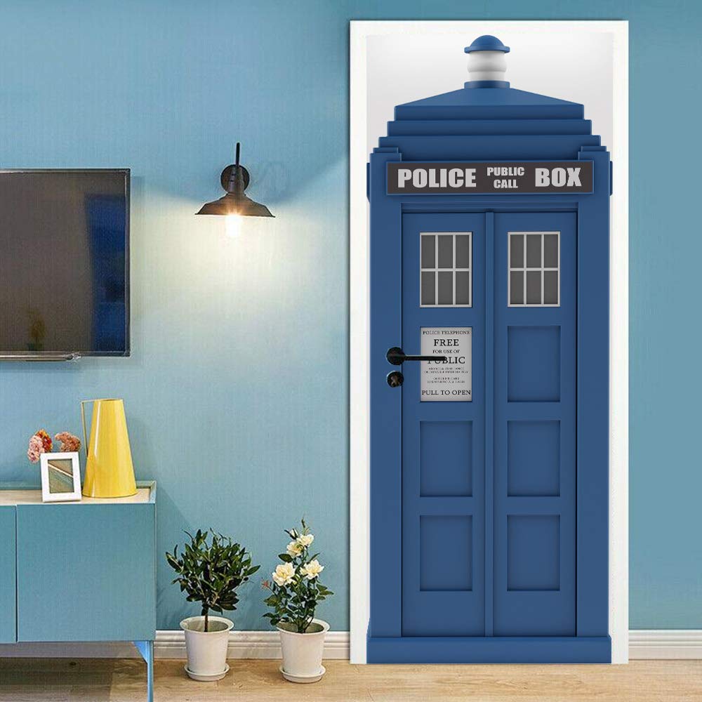 Sticker de porte trompe l'oeil police 88x200cm pour décoration