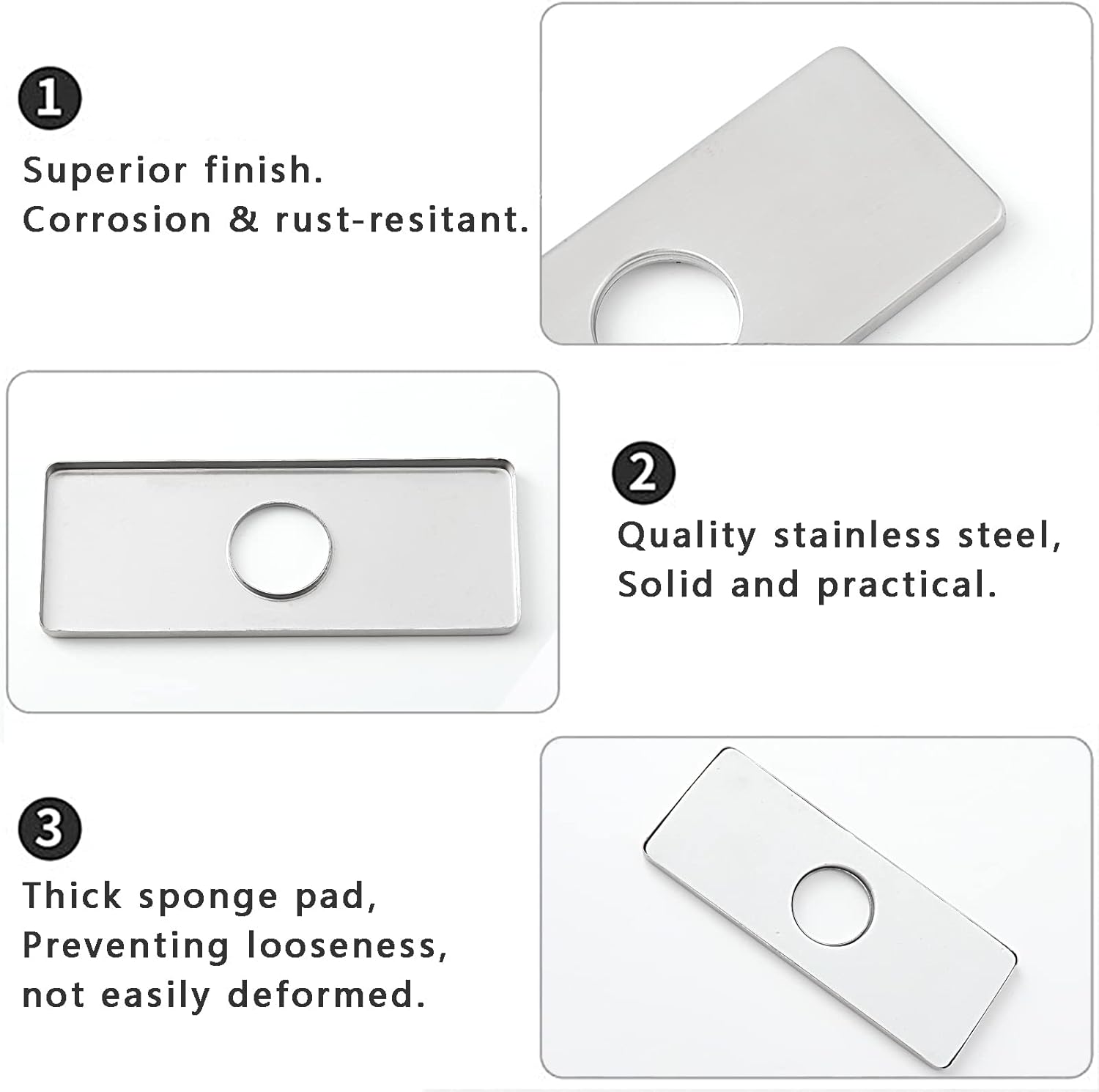 6” Hole Cover Deck Plate Escutcheon for 1 or 3 Hole Bathroom Sink Faucet, Stainless Steel Rectangle