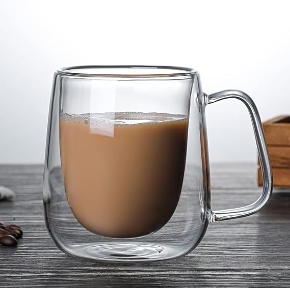 280ML Double-Layer Coffee Cup with Handle Mug Drink High Temperature Double-Layer Glass Tea Cup Creative Gift Drink Vessel Milk