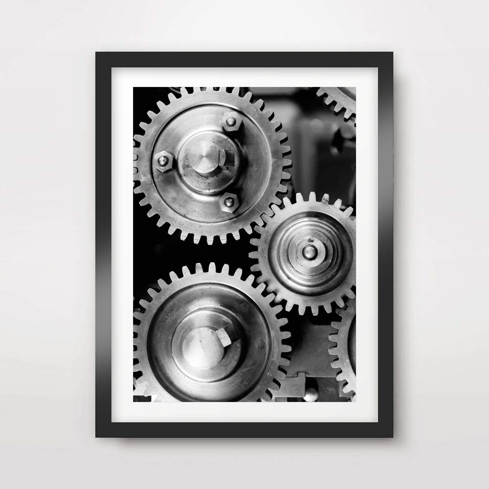 Buy INDUSTRIAL FACTORY GEARS COGS BLACK AND WHITE ART PRINT Modern