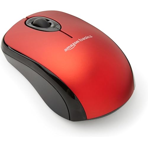 Amazon Basics 2.4 GHz Optical Wireless Mouse for Laptop and Computer, USB Nano Receiver, Red