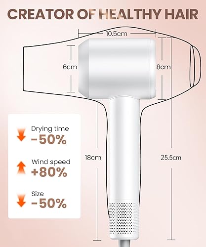 Miniatura 7 de Secador de pelo, secador de pelo de alta velocidad de 140, 000 RPM para secado rápido, secador de pelo iónico negativo para mujeres, secador de pelo