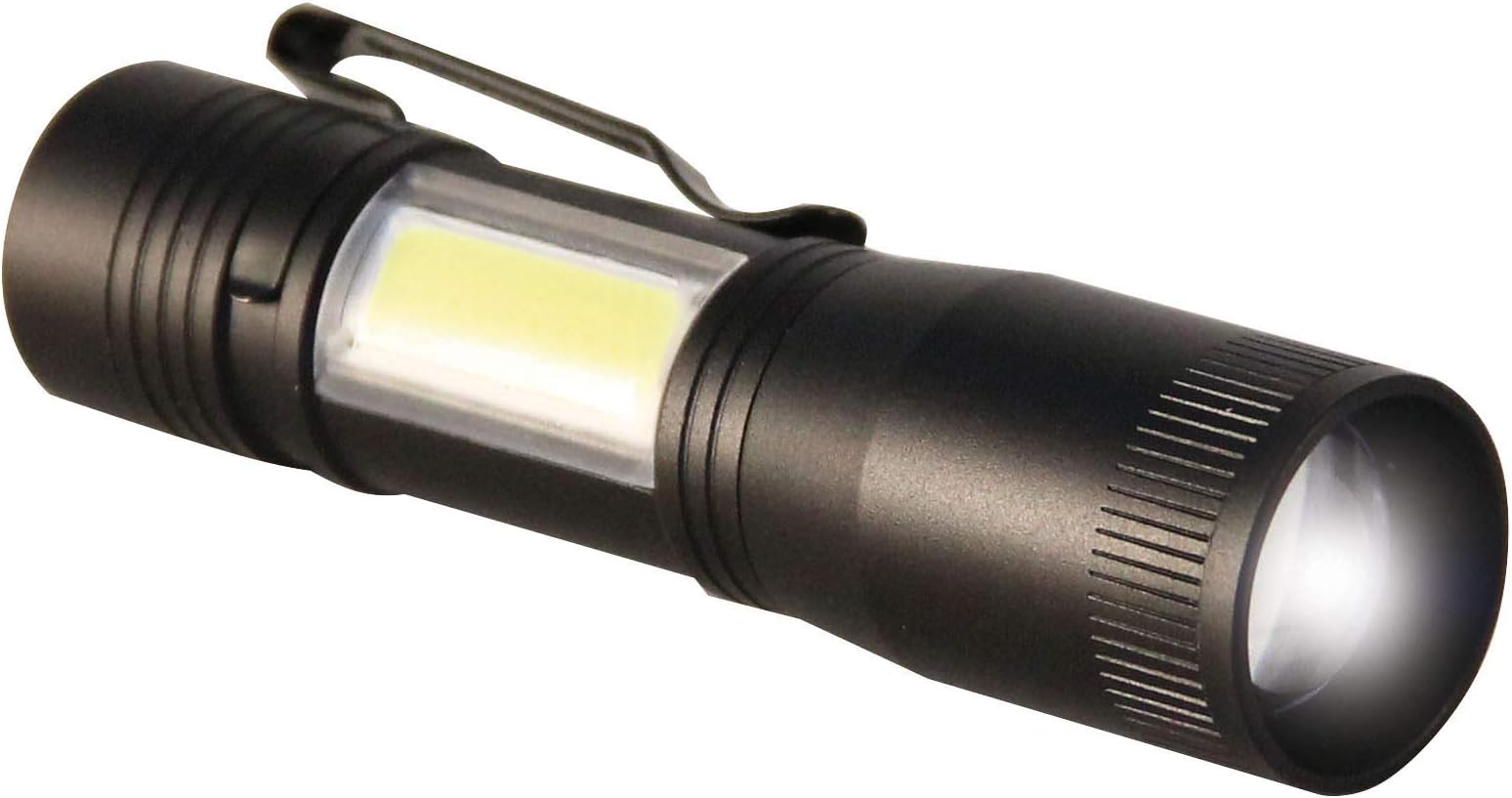 Velamp 1W LED Inspection Lamp with Clip and Side Torch 80 lumens and Cob Lantern for Car, Fishing, Emergency. Aluminum. Tactics, Zoomable, Aluminium, Black