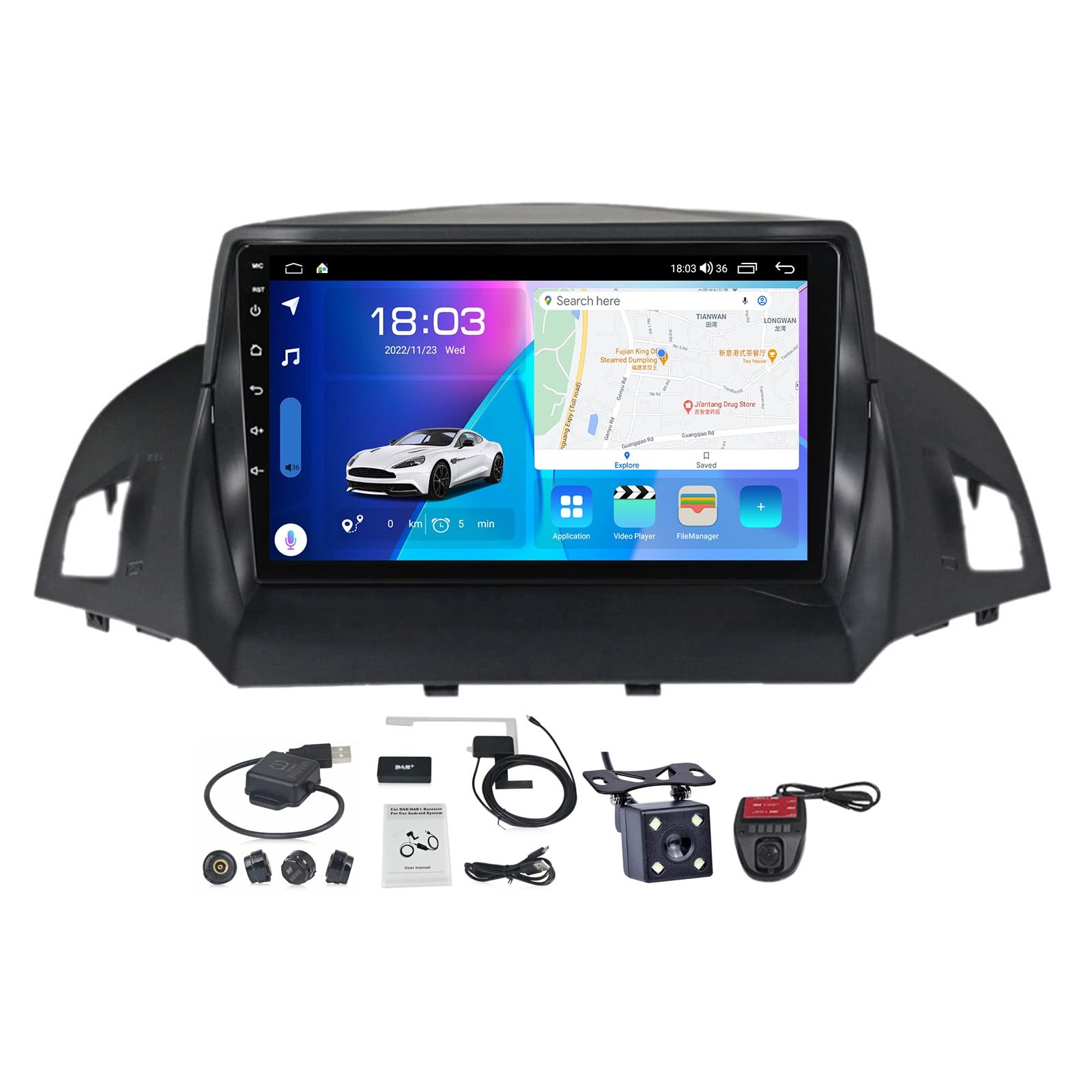 Autoradio Android 11 résout les problèmes de navigation sur Ford Kuga via écran tactile 9"