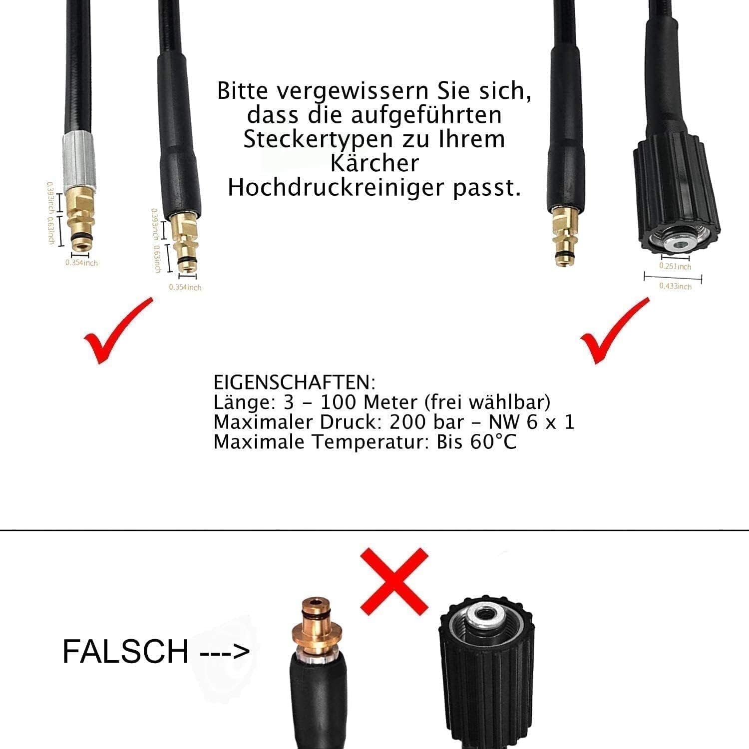 M&M Smartek wąż wysokociśnieniowy 30 m Quick Connect/M22 do Kärcher | Wzmocniony wąż wysokociśnieniowy z osłoną przeciw zagięciom; sprawdź złącza, ciśnienie, temperaturę i urządzenie.