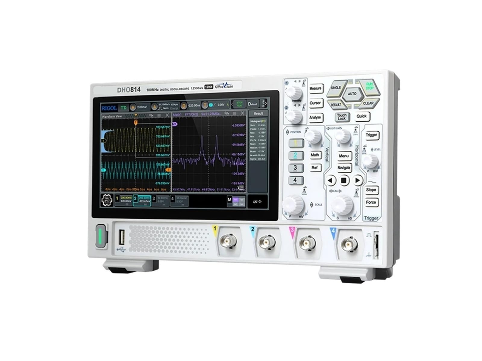 Osciloscopio digital DHO802/DHO804/DHO812/DHO814 de 2/4 canales, 70/100 MHz, 12 bits, 1,25 Gsa/s, 25 MPts de profundidad(DHO814,AU)