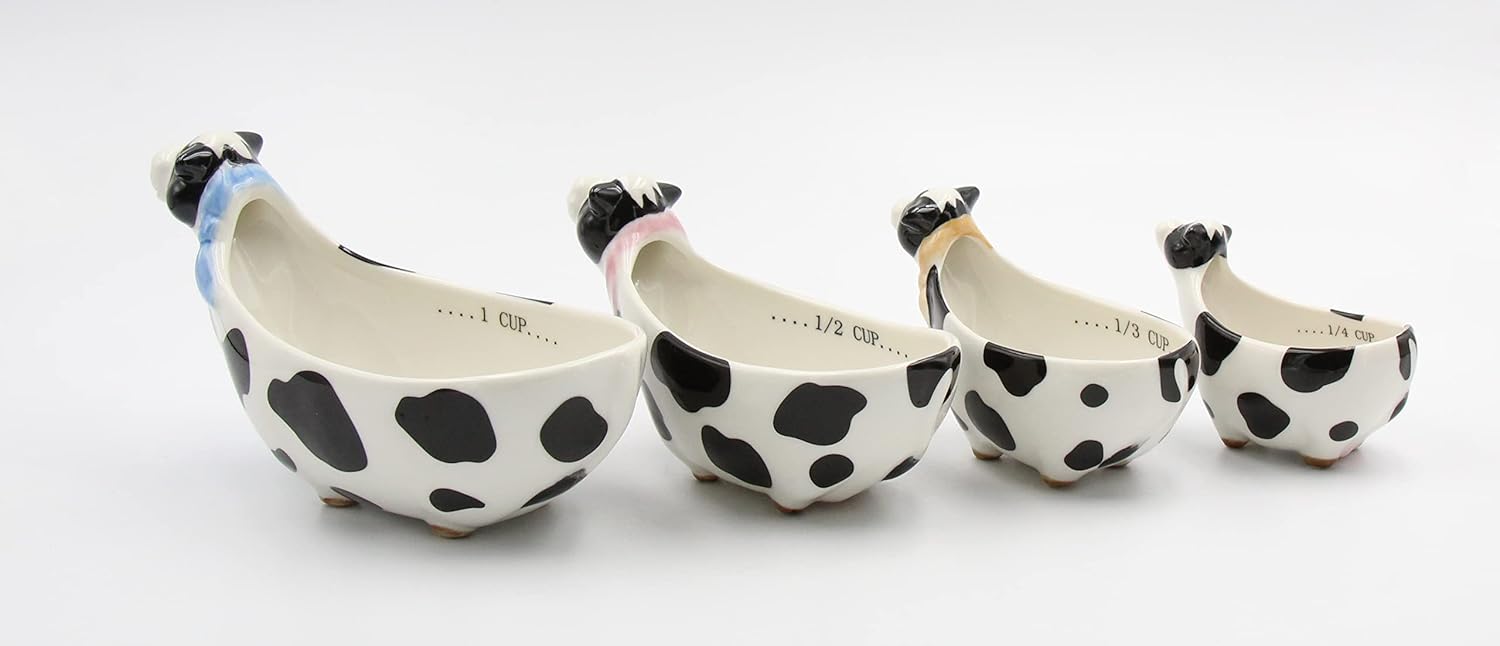 Fine Porcelain Cow Wearing Red Bandana Designs Measuring Cup Set of 4, 7" L
