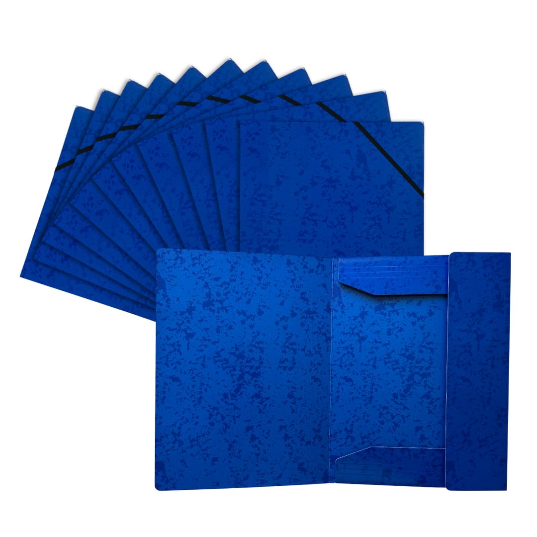 Pack of 120 A4 Blue Card 3 Flap Folders with Elastic Closure